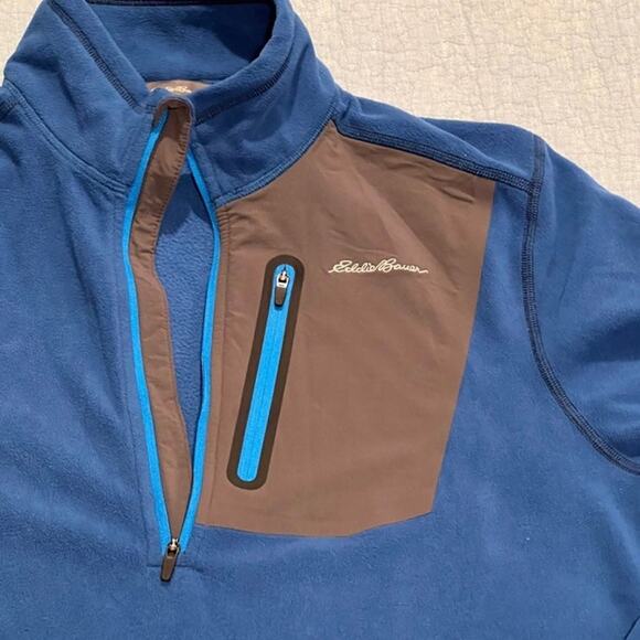 Eddie Bauer Men's Blue 1/4 Zip Fleece Jacket - Picture 3 of 4